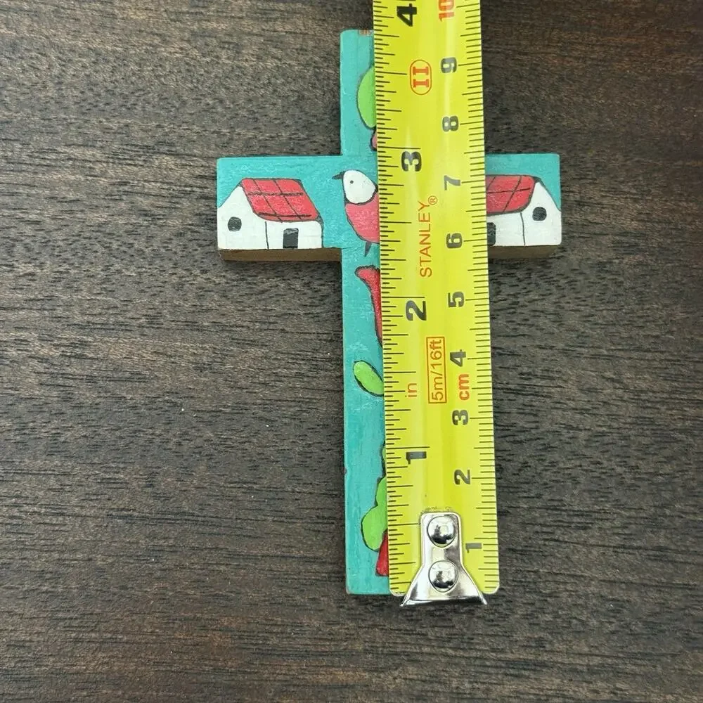 Cross El Salvador Vtg Handmade Turquoise Bird Floral Folk Art Artisan Religious